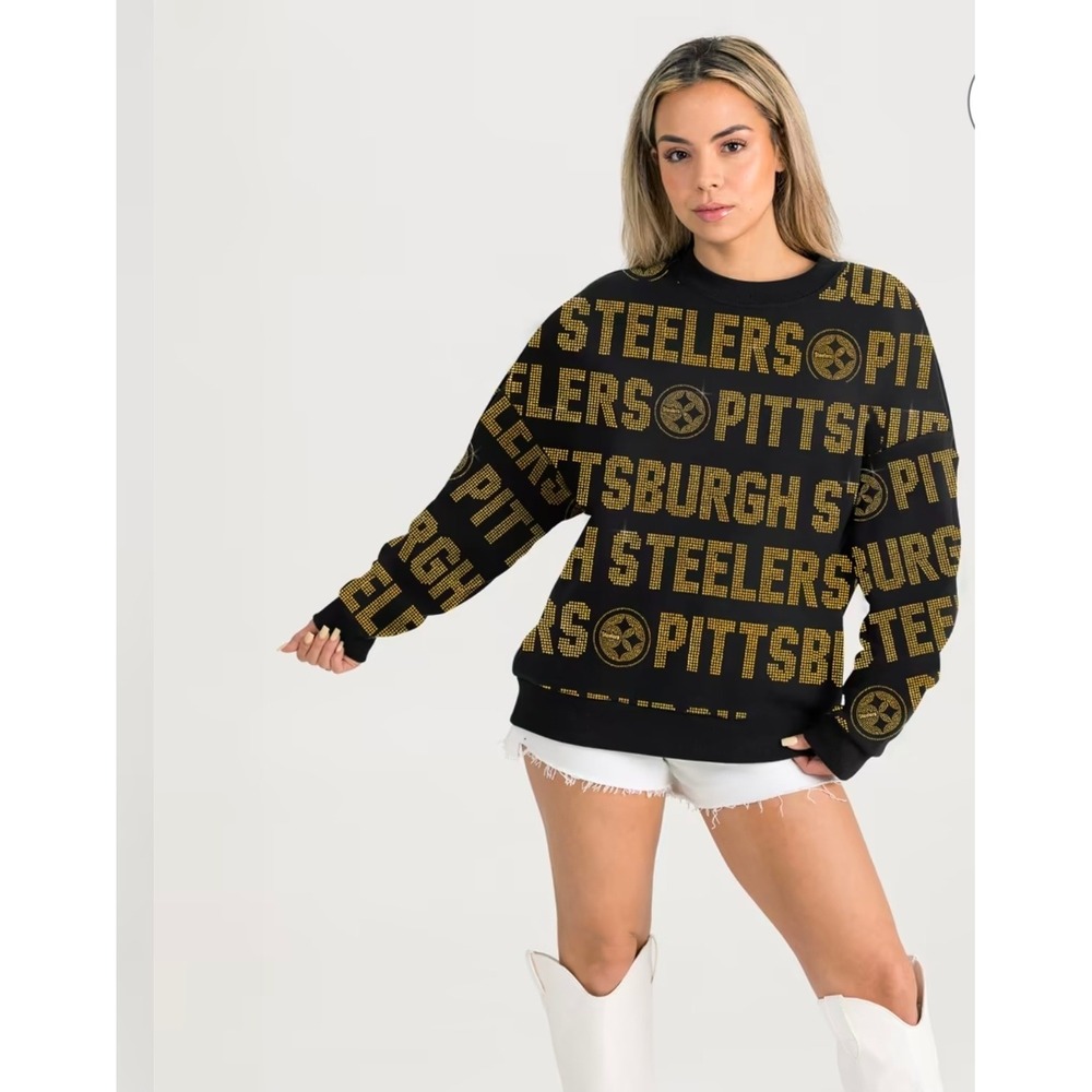 Gameday Couture Pittsburgh Steelers Hype Era Rhinestone Sweatshirt XL Black Gold